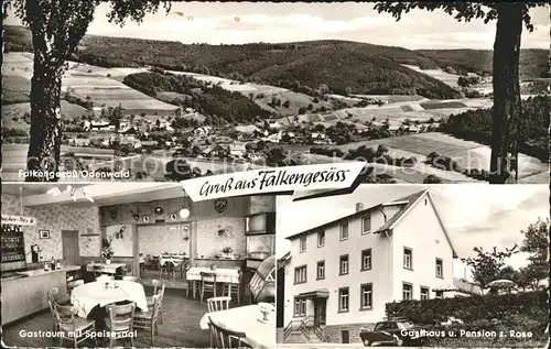 Falkengesaess Odenwald Panorama Gastraum Gasthaus Pension zur Rose Kat. Rothenberg