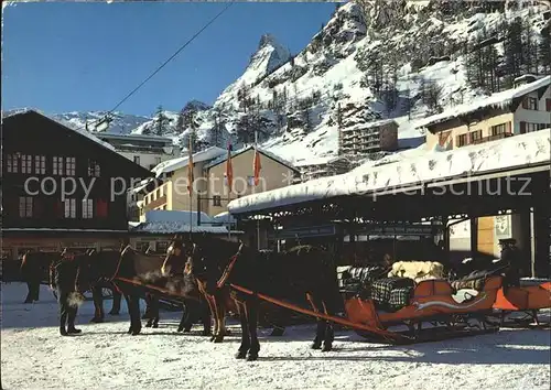 Zermatt VS Pferdeschlitten am Bahnhof mit Matterhorn Kat. Zermatt