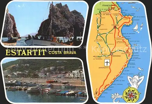 Estartit Fischkutter Felsen Hafen uebersichtskarte Kat. Spanien