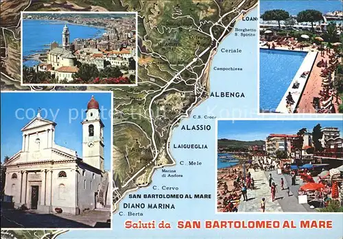 San Bartolomeo al Mare Panorama Kirche Swimmingpool Strandpartie Kat. Imperia