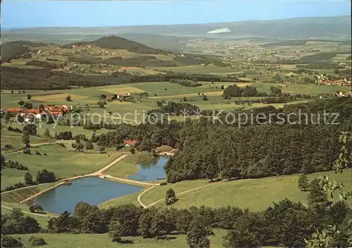 Rhoen Region Blick von der Wasserkuppe Eube ueber Guckaisee Poppenhausen Ebersburg Neuhof Monte Kali