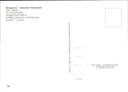 Latschach Faaker See Burgarena Schenke Finkenstein Aussichtsturm Ruine Kat. Finkenstein am Faaker See