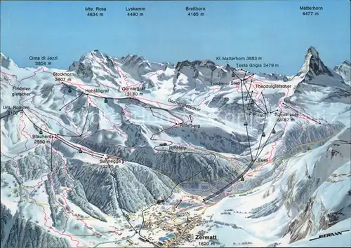 Zermatt VS Panoramakarte Matterhorn Breithorn Lyskamm  Kat. Zermatt