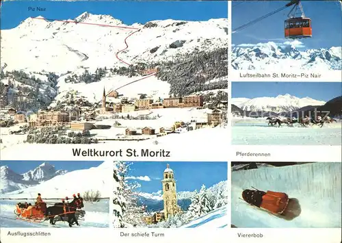 St Moritz GR Wintersportplatz Luftseilbahn Pferderennen Bobbahn Schiefe Turm Schlittenfahrt Kat. St Moritz