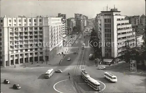 Bukarest Strassenpartie mit Strassenbahn Kat. Rumaenien