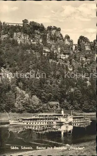 Saechsische Schweiz Bastei mit Dampfer Dresden Kat. Rathen Sachsen