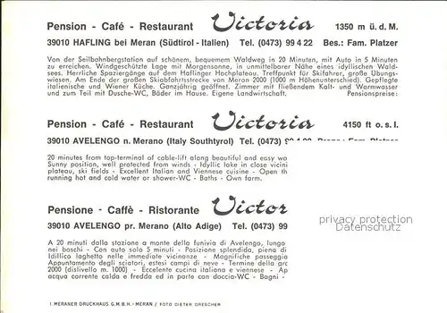 Avelengo Pension Cafe Restaurant Victoria Kat. Hafling Suedtirol