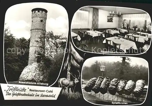 Soonwald Restaurant Cafe Trifthuette Aussichtsturm Alteburg Gastraum Spiessbraten Kat. Daxweiler