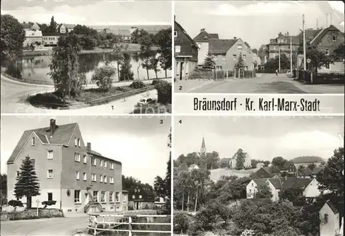 Braeunsdorf Oberschoena Dorfteich Dorfstrasse Kaufhalle Kirchberg
