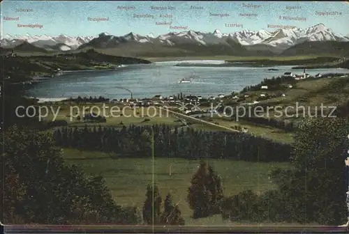 Starnbergersee mit Karwendel und Wettersteingebirge Panoramakarte Kat. Starnberg