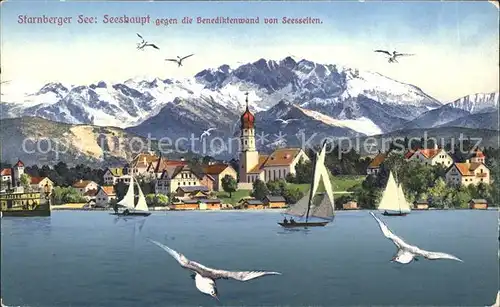 Starnbergersee mit Seeshaupt und Benediktenwand von Seeseite Kat. Starnberg