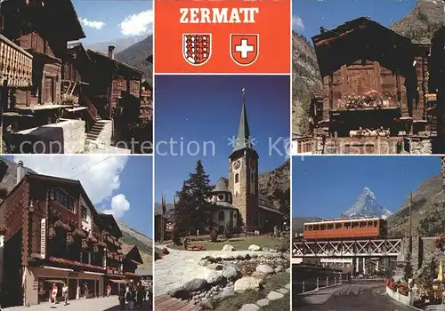 Zermatt VS Dorfmotive Kirche Bahn Kat. Zermatt