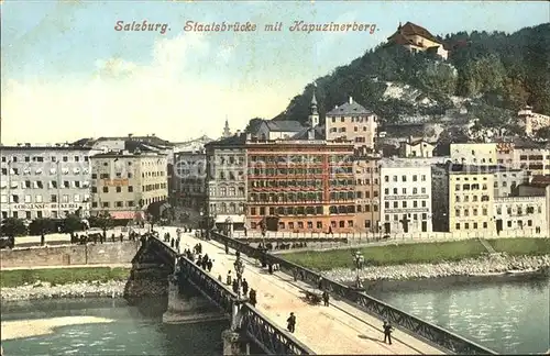 Salzburg Oesterreich Staatsbruecke mit Kapuzinerberg Kat. Salzburg
