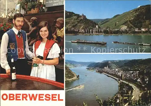 Oberwesel Rhein Trachtenpaar Frachter Rheinpartie