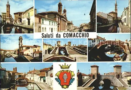 Comacchio Teilansichten Kanal Bruecke Wappen Krone Kat. Ferrara