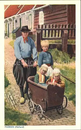 Marken Niederlande Mann mit Kindern Kat. Niederlande