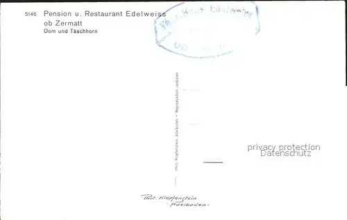 Zermatt VS Pension Restaurant Edelweiss mit Dom und Taeschhorn Kat. Zermatt