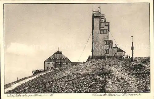 Schneekoppe Snezka Deutsche Baude und Wetterwarte Kat. Riesengebirge Krkonose