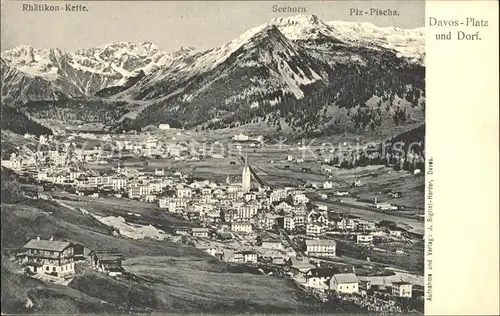 Davos Platz GR und Dorf mit Rhaetikon Kette Seehorn und Piz Pischa / Davos /Bz. Praettigau-Davos