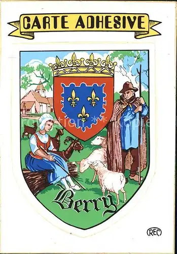 Berry Region Carte Adhesive Wappen Abziehkarte Kat. Bourges