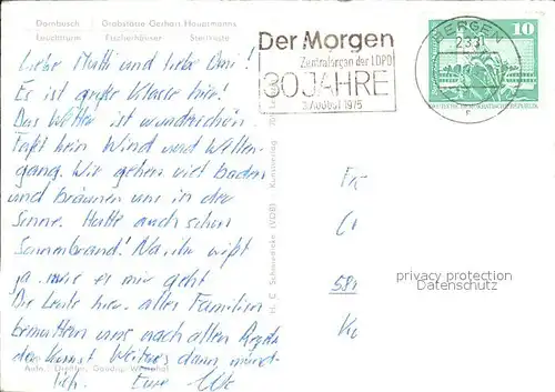 Dornbusch Hiddensee Grabstaette Gerhart Hauptmanns Leuchtturm Fischerhaeuser Steilkueste