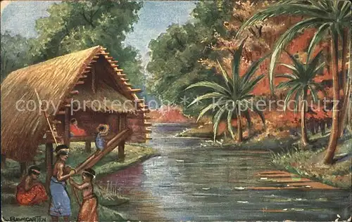 Deutsch Suedwestafrika Eingeborenenhuetten am Fluss
