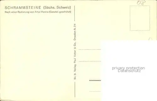 Saechsische Schweiz Schrammsteine Radierung Kat. Rathen Sachsen