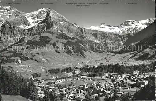 Adelboden Panorama mit Lohnar und Wildstrubel Berner Alpen Kat. Adelboden