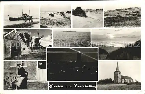 Terschelling Fischkutter Duenen Strand Muehle Spinnrad Leuchtturm Kirche Kat. Niederlande