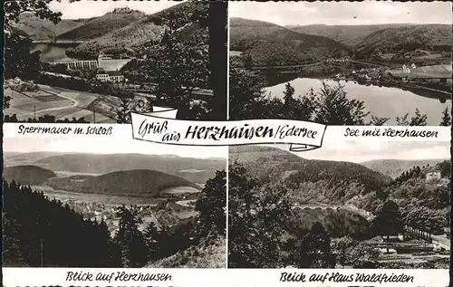 Herzhausen Edersee Sperrmauer mit Schloss See Haus Waldfrieden  Kat. Edertal