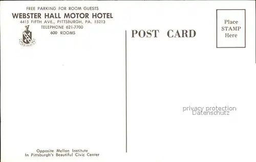 Pittsburg Pennsylvania Webster Hall Motor Hotel Kat. United States