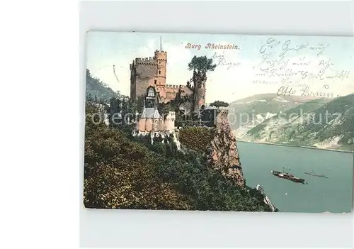 Burg Rheinstein mit Blick auf den Rhein Kat. Trechtingshausen