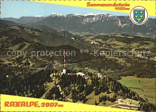 Sonnwendstein mit Gedenkkapelle und Fernsehsender Raxalpe Fliegeraufnahme Kat. Oesterreich