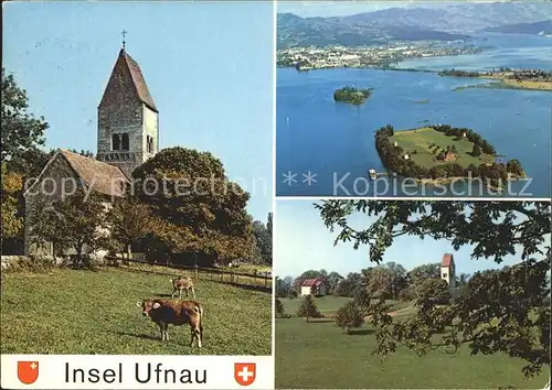 Insel Ufnau Kirche Kuehe Fliegeraufnahme Kat. Ufenau Zuerichsee