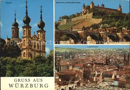 Wuerzburg Kaeppele Mainbruecke und Feste Marienburg Kat. Wuerzburg