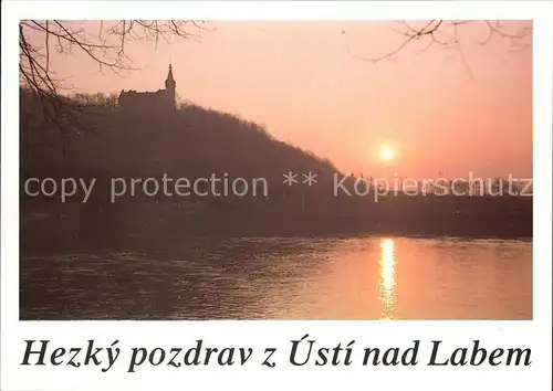 Usti nad Labem Partie am Fluss bei Sonnenuntergang Kat. Usti nad Labem