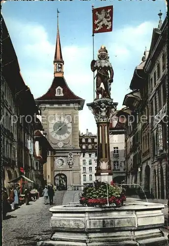 Bern BE Zeitglockenturm mit Zaehringerbrunnen Kat. Bern