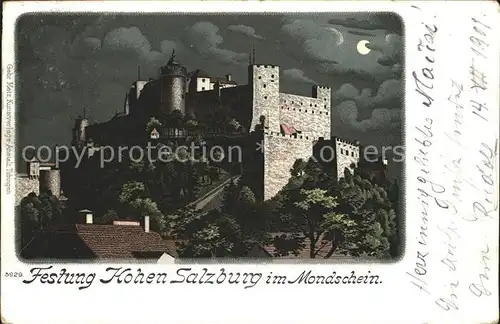 Salzburg Oesterreich Festung Hohen Salzburg im Mondschein Kat. Salzburg