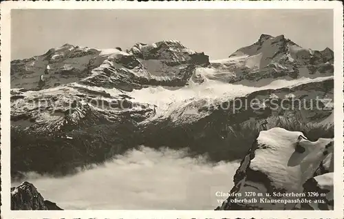 Klausenpasshoehe Clariden und Scheerhorn Gebirgspanorama Nebelmeer Kat. Klausen