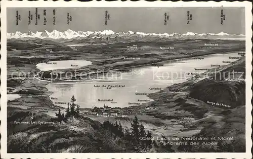 Lac de Neuchatel Lac Morat Panorama des Alpes a vol d oiseau Kat. Neuchatel