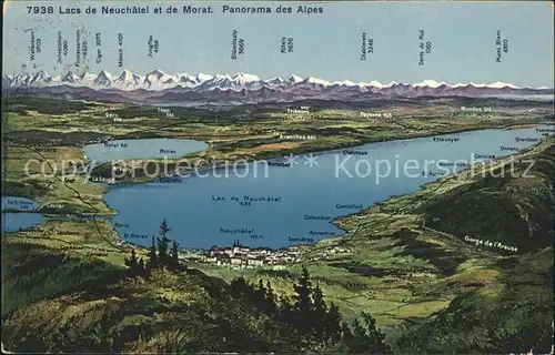 Lac de Neuchatel Lac de Morat Panorama des Alpes a vol d oiseau  Kat. Neuchatel
