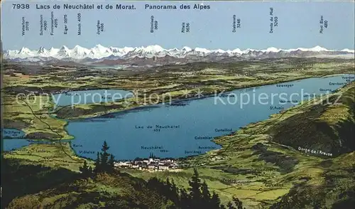 Lac de Neuchatel Lac de Morat Panorama des Alpes a vol d oiseau Kat. Neuchatel