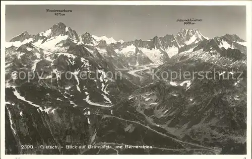 Gletsch Blick auf Grimselstrasse Panorama Berner Alpen Kat. Rhone