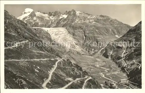 Gletsch Rhonegletscher Grimsel und Furkastrasse Gebirgspass Kat. Rhone