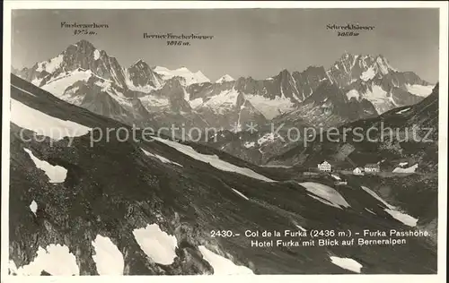 Furkapass Passhoehe Hotel Furka Panorama Blick Berner Alpen / Furka /Rg. Gletsch