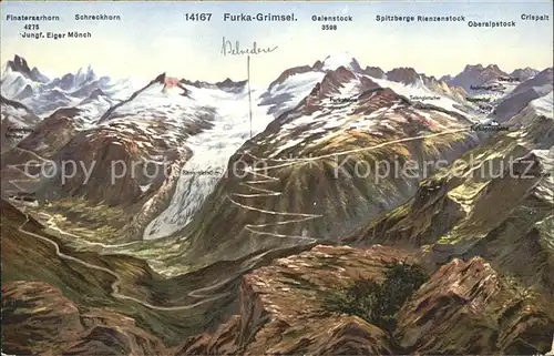 Gletsch Furka Grimsel Alpenpass Gebirgspanorama Rhonegletscher Kat. Rhone