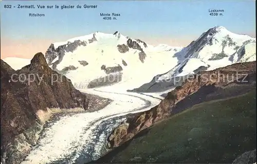 Zermatt VS Vue sur le glacier du Gorner Gletscher Walliser Alpen Kat. Zermatt