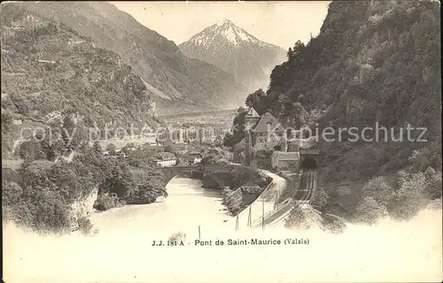 Saint Maurice VS Pont Bruecke Eisenbahn Tunnel Alpen Kat. Sankt Moritz Wallis