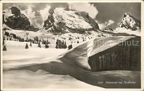 Sellenmatt Berghuette mit Kurfuersten Appenzeller Alpen Winterpanorama Kat. Sellamatt Alt St Johann