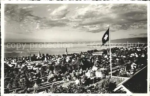 Rorschach Bodensee Panorama Blick vom Restaurant Sulzberg Flagge Kat. Rorschach